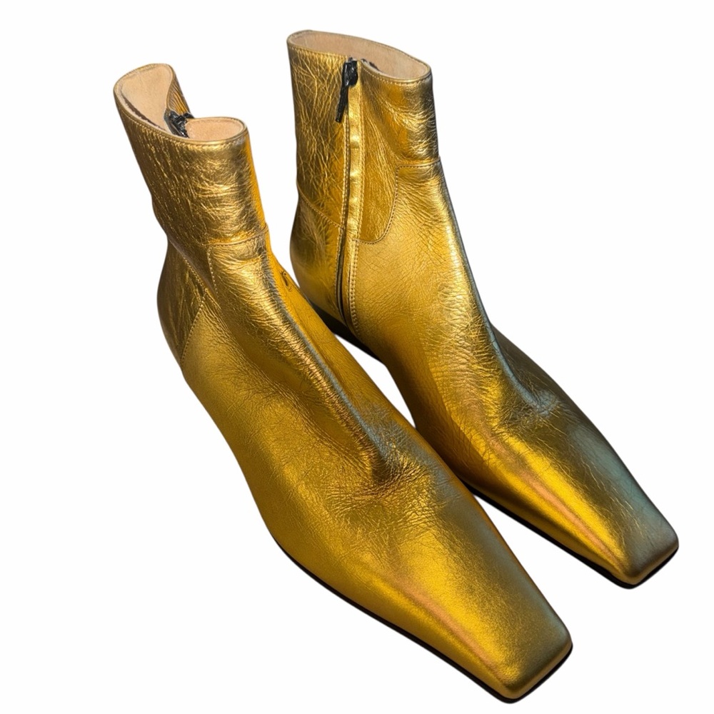 Khaite Gold Ankle Boots Metallic Booties Square Toe 7 Quiet Luxury Marfa New 🟡 - Picture 5 of 12